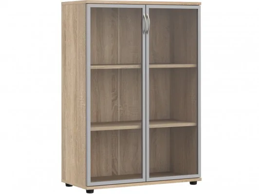 Regał biurowy z witryną półkami S35 biały, sonoma, wenge, dąb craft