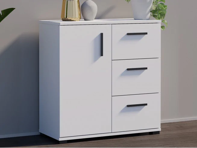 Komoda z szufladami z uchwytami ARIZONA 80 1D3SZ biała, dąb sonoma, dąb craft