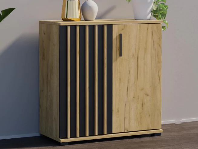 Komoda czarny-dąb craft z drzwiami z uchwytami MONTANA 80 2D