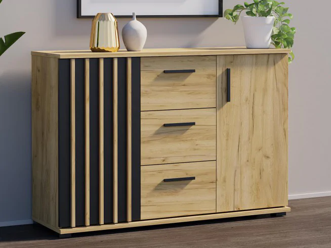 Komoda dąb craft-czarny z szufladami uchwytami MONTANA 120 2D3SZ
