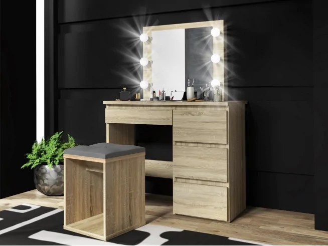 Toaletka z czterema szufladami Beta 6 LED biała, sonoma