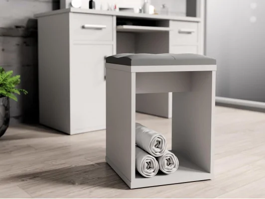 Taboret z siedziskiem do toaletki kosmetycznej biały, czarny, sonoma, dąb craft