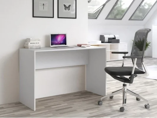 Ergonomiczne biurko proste Plus białe, sonoma, dąb artisan
