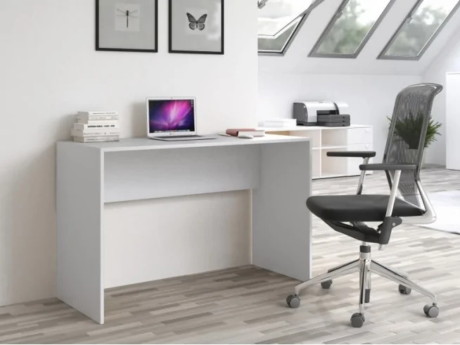 Ergonomiczne biurko proste Plus białe, sonoma, dąb artisan