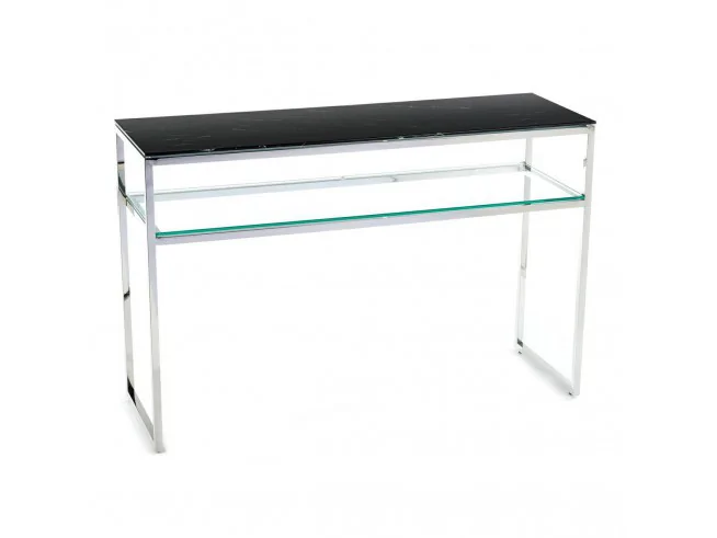 Szklana toaletka Natia Srebrno-Czarna 120 cm w stylu glamour